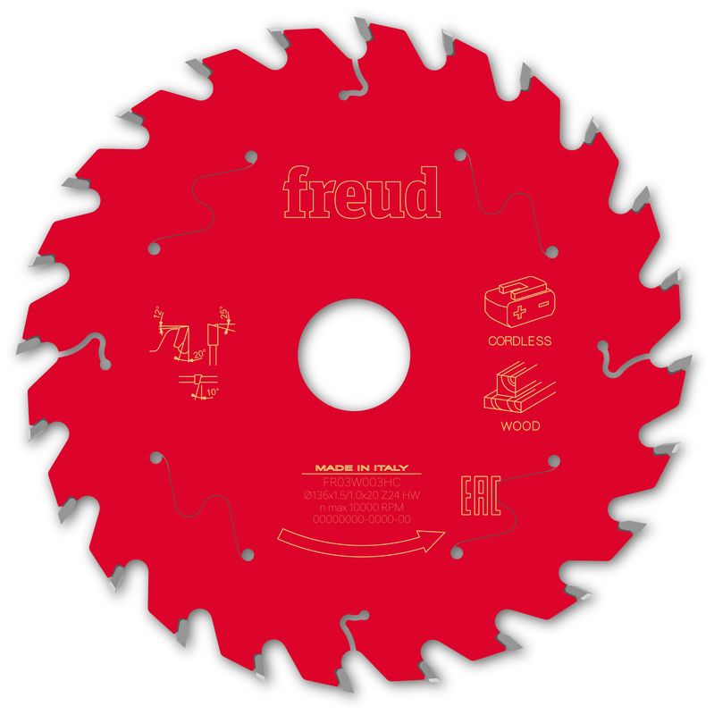 120x20 | Z24 | Tannbredde 1,7 mm | Tre | Freud sagblad for batteridrevet Sirkelsag