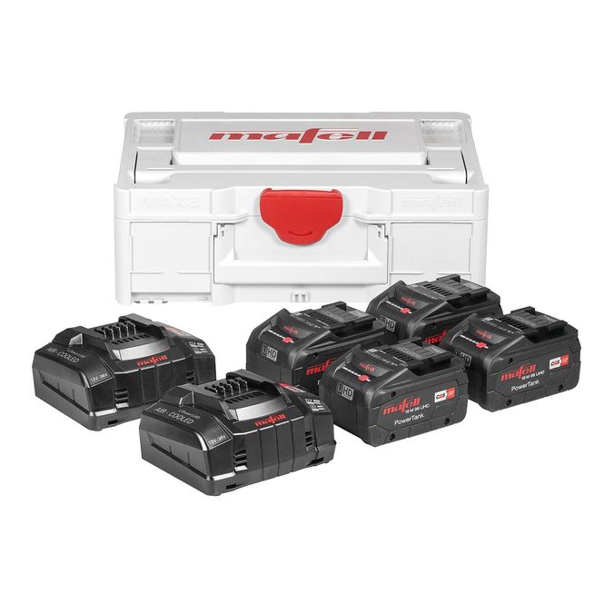 Hovedbilde MAFELL Power-Set 5 – 4 × 18 V / 5,5 Ah LiHD-batterier + 2 ladere – MAX3-kasse